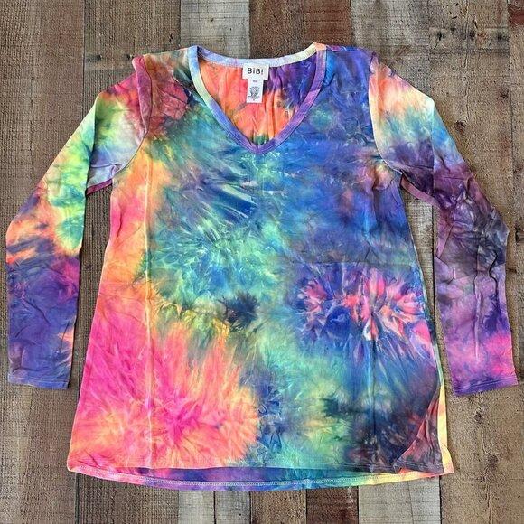 Bibi pink and blue tie dye long sleeve tshirt women's small - Picture 1 of 5